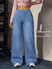 Flexra Celana Jeans Denim Longgar Gaya Street Fashion Wanita dengan Saku untuk Pemakaian Sehari-hari - Biru - View 4