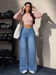 Flexra Celana Jeans Denim Longgar Gaya Street Fashion Wanita dengan Saku untuk Pemakaian Sehari-hari - Biru - View 7