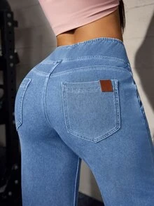 Flexra Celana Jeans Denim Longgar Gaya Street Fashion Wanita dengan Saku untuk Pemakaian Sehari-hari - Biru - View 3