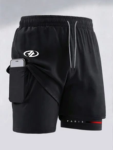 Gym Rark Men's Drawstring Waist Double Layer Sports Shorts - Black - View 4