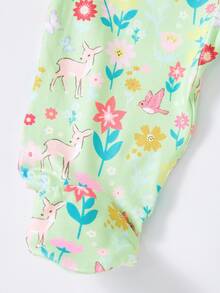 SHEIN 新生女宝宝可爱夏季针织花卉卡通图案连体衣 - 薄荷綠 - 查看 7