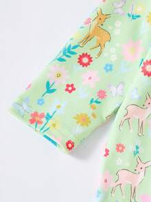 SHEIN 新生女宝宝可爱夏季针织花卉卡通图案连体衣 - 薄荷綠 - 查看 6