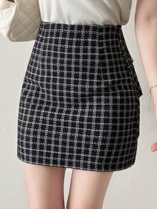 FRIFUL Women's Plaid Casual Versatile Daily Wear Skirt Fall - Black - View 9