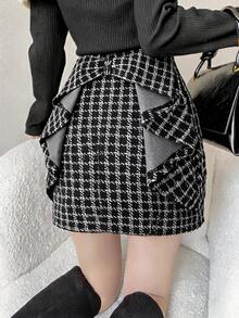 FRIFUL Women's Plaid Casual Versatile Daily Wear Skirt Fall - Black - View 1