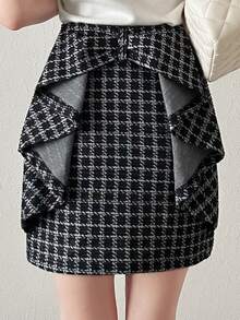 FRIFUL Women's Plaid Casual Versatile Daily Wear Skirt Fall - Black - View 2