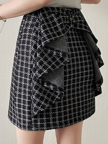 FRIFUL Women's Plaid Casual Versatile Daily Wear Skirt Fall - Black - View 4