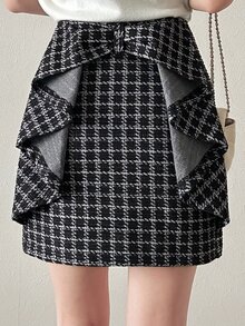 FRIFUL Women's Plaid Casual Versatile Daily Wear Skirt Fall - Black - View 3