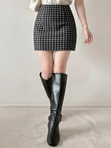 FRIFUL Women's Plaid Casual Versatile Daily Wear Skirt Fall - Black - View 6