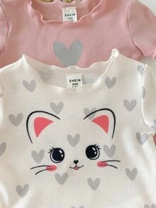 4件套新生女宝宝可爱休闲针织爱心图案家居服套装 - 粉色 - 查看 7