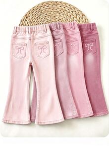 Young Girl Bowknot Pattern Flare Pants 2 Pieces Set - Multicolor - View 5