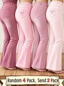 Young Girl Bowknot Pattern Flare Pants 2 Pieces Set - Multicolor - View 1