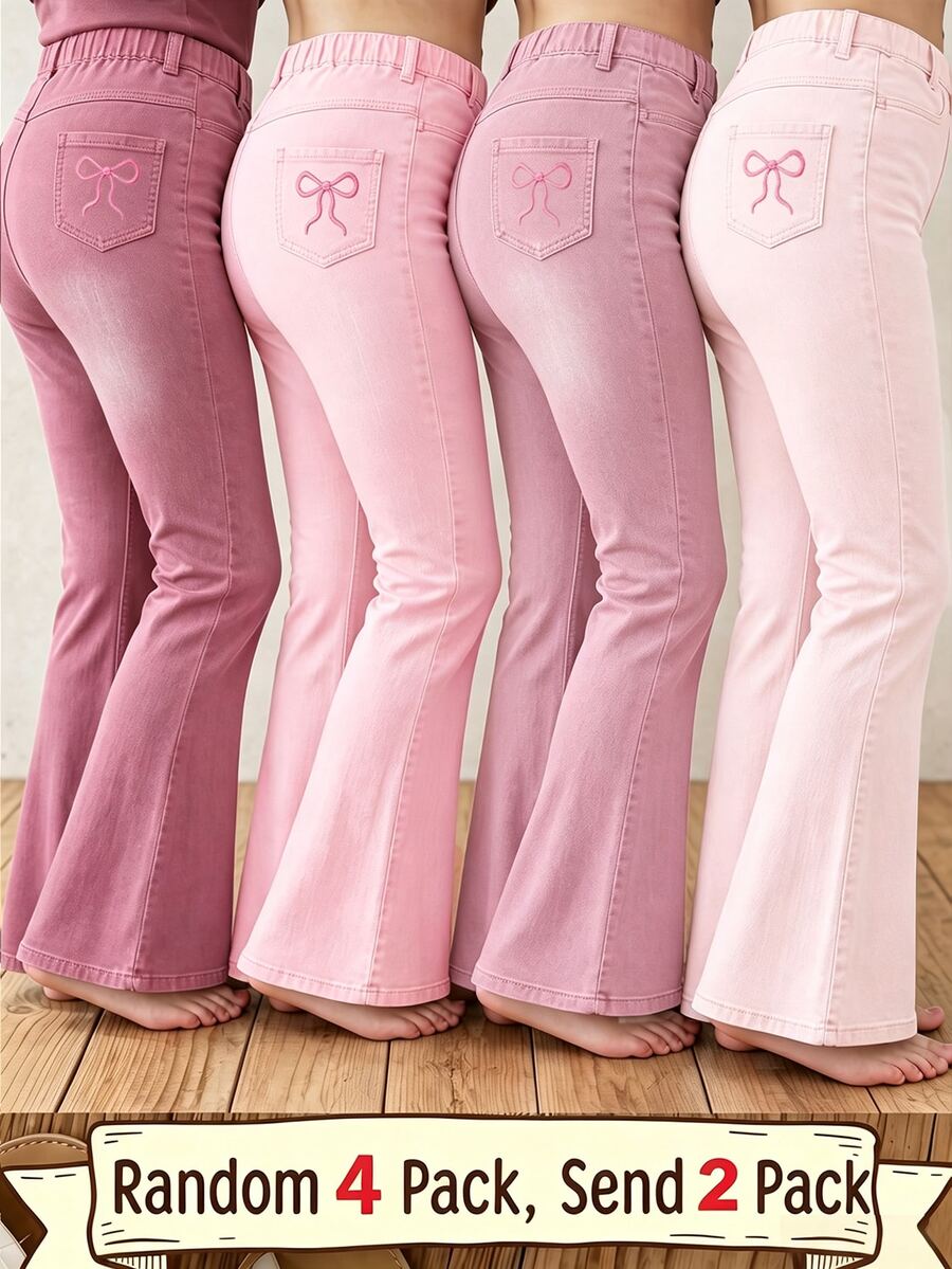 Young Girl Bowknot Pattern Flare Pants 2 Pieces Set - Multicolor - View 1