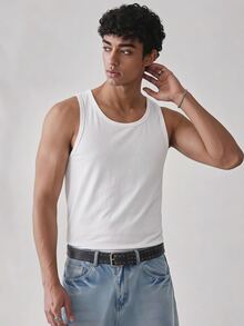 NORVETH Men 100% Cotton Solid Tank Top - White - View 1