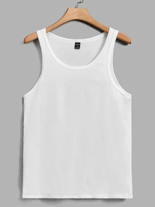 NORVETH Men 100% Cotton Solid Tank Top - White - View 2