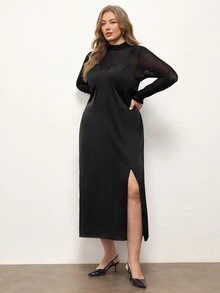 Maija Plus Size Women's Mesh Patchwork Casual Party Dress - Black - View 3