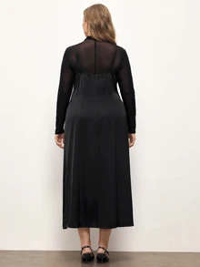 Maija Plus Size Women's Mesh Patchwork Casual Party Dress - Black - View 2