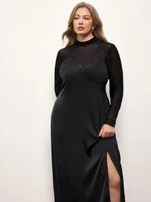 Maija Plus Size Women's Mesh Patchwork Casual Party Dress - Black - View 8