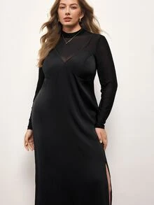 Maija Plus Size Women's Mesh Patchwork Casual Party Dress - Black - View 6