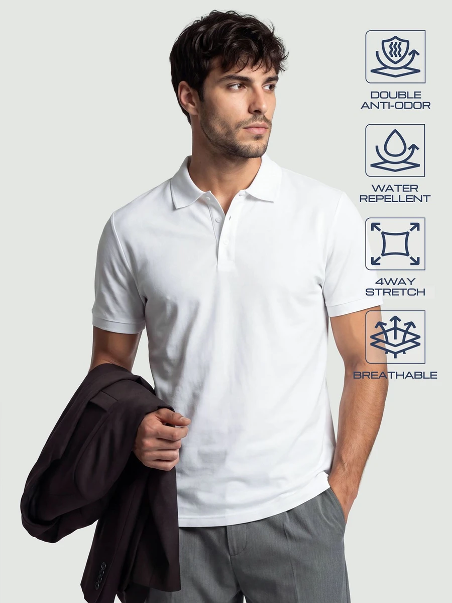TekDrob Men's Summer Casual Versatile Solid Color Short Sleeve Polo Shirt - White - View 1