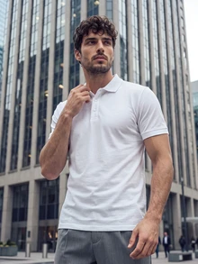 TekDrob Men's Summer Casual Versatile Solid Color Short Sleeve Polo Shirt - White - View 7