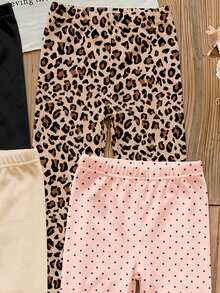 Young Girl Fashionable Minimalist Versatile Pattern Series, Cute Leopard Print, Polka Dot, Cute Comfortable Casual Leggings With Elasticity, Suitable For Autumn/Winter Daily Wear - Multicolor - View 4