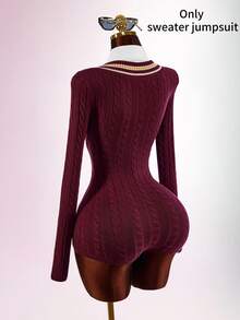 Bumpella Women's Preppy V-Neck Cinched Waist Ultra Short Mini Romper - Burgundy - View 10