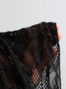 Sweetra Women's Floral Mesh Lace Short Inner Top And Flare Long Sleeve Tie-Front Cover-Up 2 Pieces Set - Black - View 5