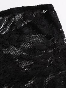 Sweetra Women's Floral Mesh Lace Short Inner Top And Flare Long Sleeve Tie-Front Cover-Up 2 Pieces Set - Black - View 7