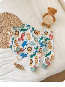 Baby Boy Cute Casual Snug Fit Comfortable Cartoon Pattern Long Sleeve Pajama Set(2 Sets, Get 1 Set Random) - Multicolor - View 3