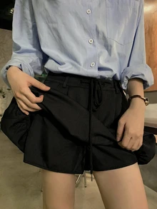 DAZY Women's Casual Solid Color Korean Style Skirt School Cute Tops - Black - View 4