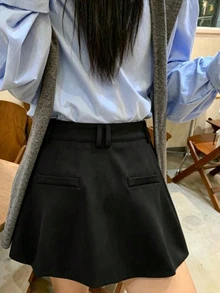 DAZY Women's Casual Solid Color Korean Style Skirt School Cute Tops - Black - View 6