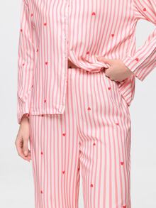 Bonmuse 两件套女士宽松舒适透气长袖上衣和长裤睡衣套装，可爱家居服 - 粉色 - 查看 9