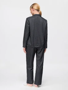 Bonmuse 两件套女士翻领长袖睡衣套装，舒适休闲睡衣家居服 - 黑色 - 查看 3