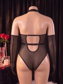 Seduluxe 6-Piece Metal Circle Design Sexy Bra Sets - Black - View 2