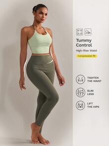 Nuvra Women's Blue-Grey Backless 2 Pieces Leggings Sports Set For Yoga, Jogging, Pilates - Green - View 1