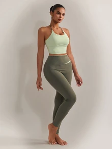 Nuvra Women's Blue-Grey Backless 2 Pieces Leggings Sports Set For Yoga, Jogging, Pilates - Green - View 6