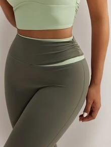 Nuvra Women's Blue-Grey Backless 2 Pieces Leggings Sports Set For Yoga, Jogging, Pilates - Green - View 3
