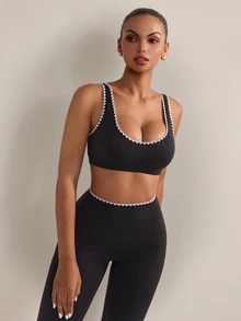Nuvra Women's Black Dogtooth Square Neck 2 Pieces Leggings Sports Set For Yoga, Jogging, Pilates - Black - View 7