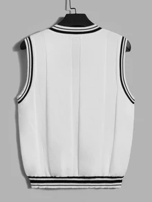 NORVETH Men Striped Trim Sweater Vest, For Tennis, Couple Things - White - View 4