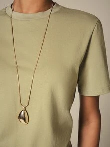 KSTM Crew Neck Short Sleeve Gathered Detail Cotton T-Shirt Casual Everyday Essential Spring Summer Top - Green - View 6