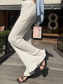 DAZY 女款紋理休閒時尚喇叭褲 秋季 - 白色 - 查看 6