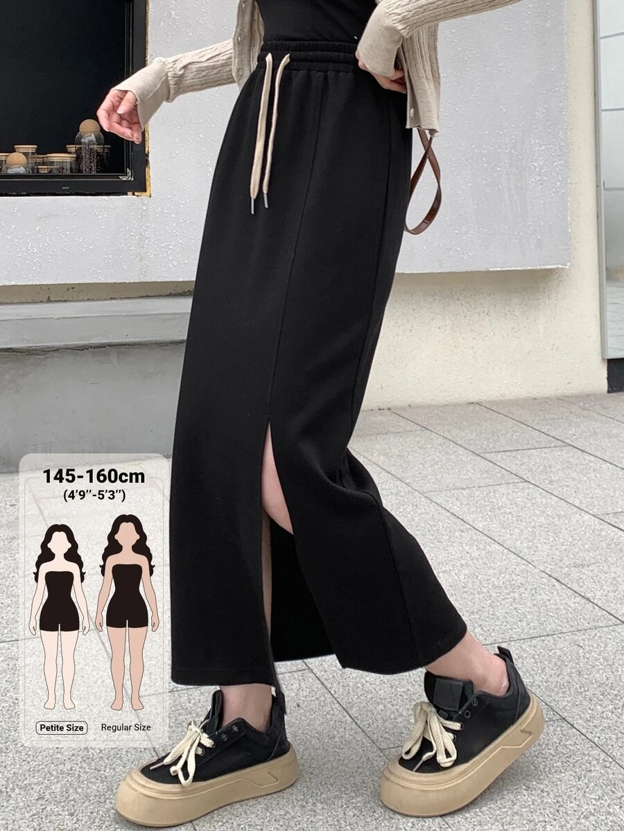DAZY 女款休閒百搭純色開衩裙 秋季 - 黑色 - 查看 1