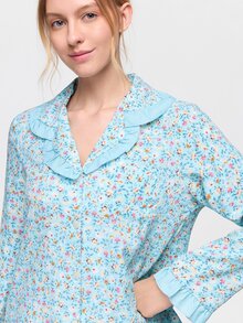 Bonmuse Ljusblå blommigt tryck med volangdetaljer för kvinnor, långärmad pyjamas - Babyblå - Visa 7