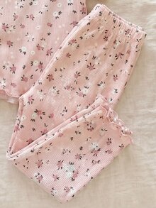 SHEIN 女嬰花卉印花上衣與長褲睡衣套裝 - 粉色 - 查看 5