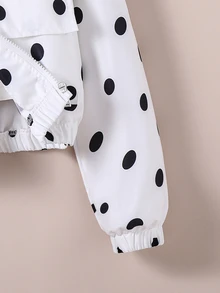 SHEIN Tween Girl Fall Clothes Casual Fashion Woven Fabric Polka Dot Print Short Hooded Jacket, Loose Fit, Comfortable, Suitable For Spring, Summer, Autumn - White - View 3