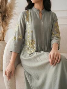 Al Najma Women's Sequin Embroidered Arabian Dress - Green - View 6