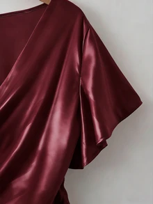 Franclia 优雅缎面衬衫，短袖衬衫，V领衬衫，日常衬衫 - 酒紅色 - 查看 7