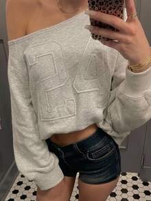 Livesso Women's Light Grey Solid Color Loose Fit Hooded Drawstring Long Sleeve Pullover Sweatshirt With Front Pocket Everyday Autumn Casual - Grey - View 1