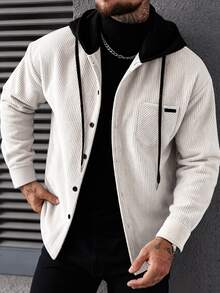 Manfinity CasualCool Men's Khaki 2 In 1 Hooded Corduroy Jacket Textured Casual Outerwear - Khaki - View 5