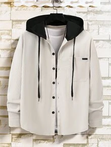 Manfinity CasualCool Men's Khaki 2 In 1 Hooded Corduroy Jacket Textured Casual Outerwear - Khaki - View 3